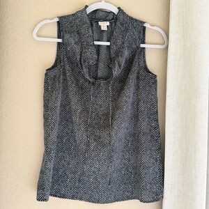 J. Crew Black and White Herringbone Sleeveless Blouse
